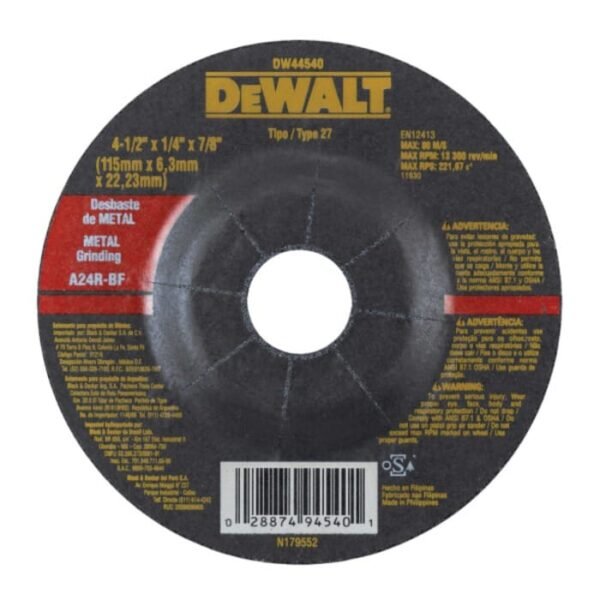 DISCO ABRAS. DESBASTE METAL  4.1/2 X 1/4 X 7/8 DEWALT