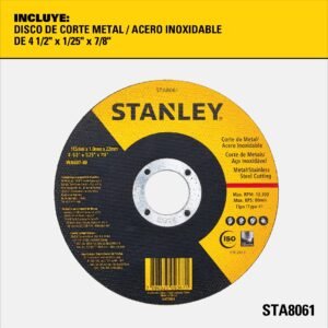 DISCO ABRASIVO CORTE INOX 4.1/2 X 1,0 X 7/8 STANLEY