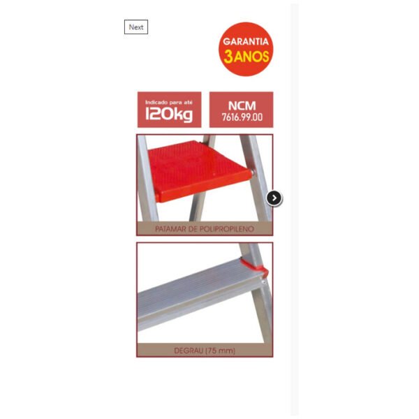 ESCADA ALUMINIO DOMESTICA 120 KG 3 DEG - BTF OURENSE ESC0062 - Imagem 2