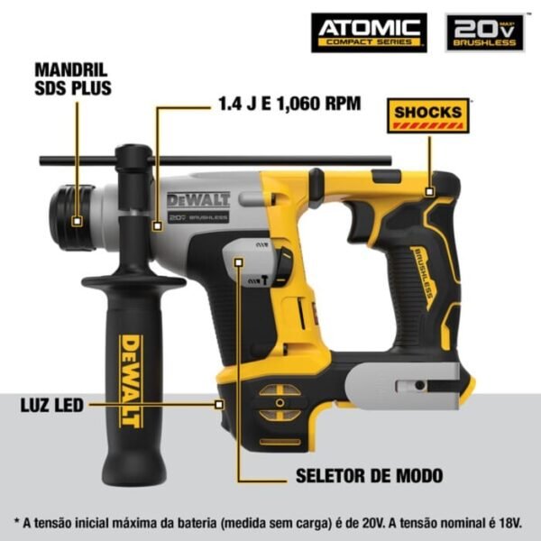 MARTELO PERFURADOR/ROMPEDOR SDS (16mm) 20V MAX* ATOMIC S/ BATERIA - Imagem 2