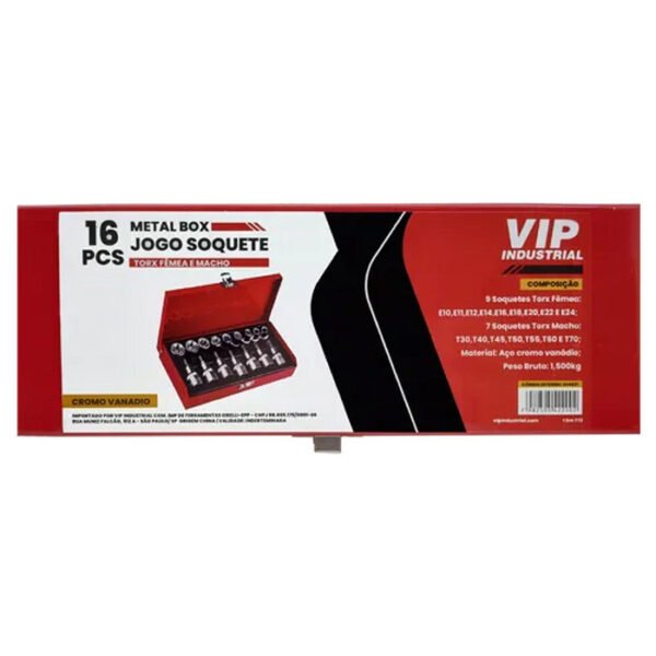 JG SOQUETE TORX FEMEA E MACHO 16PCS VIP