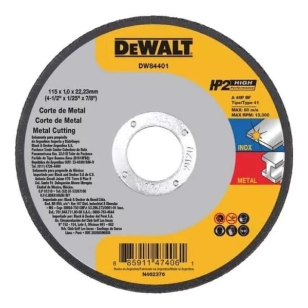 DISCO CORTE INOX HP2 4.1/2 X 1,0 X 7/8 DEWALT